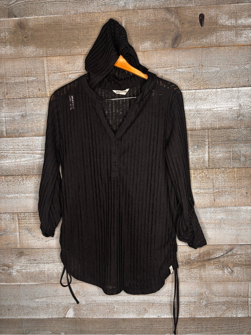 Billabong Black Hooded ribbed swimsuit beach coverup side ties